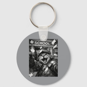 Funny Cat Knight Back To School Cute Mediaeval Key Ring
