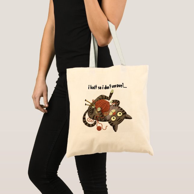 Funny Cat Knitting Knitter Gift Tote Bag (Front (Product))