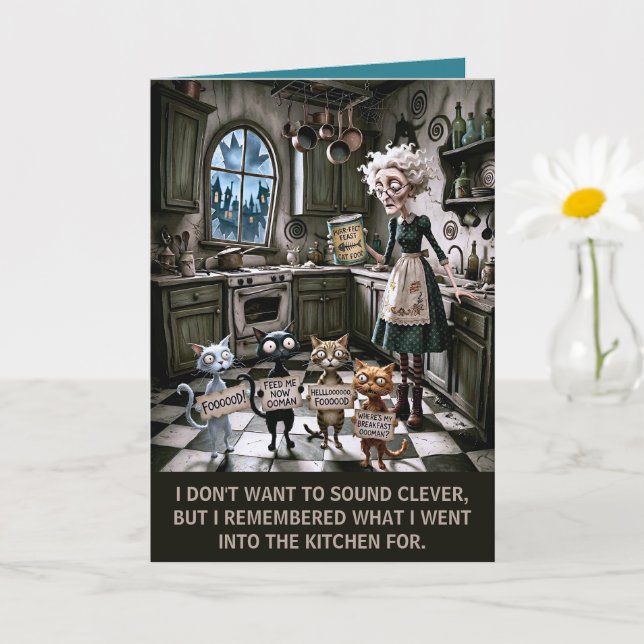 Funny Cat Lady Birthday Card (Small Plant)