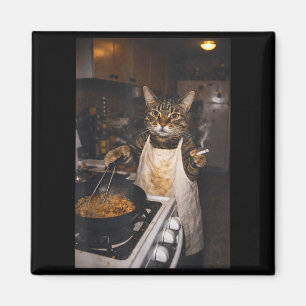 Funny cat lady meme cooking cat vintage cat smokin magnet