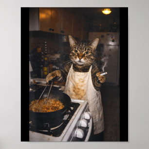Funny cat lady meme cooking cat vintage cat smokin poster