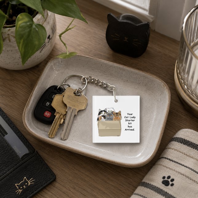 Funny Cat Lady Starter Kit Humour White Key Ring (Creator Uploaded)