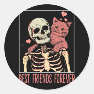 Funny Cat Lady Tarot Card Skeleton Kitten Lover Ca Classic Round Sticker