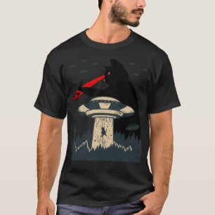 Funny Cat Laser Eye Ufo Alien T-Shirt