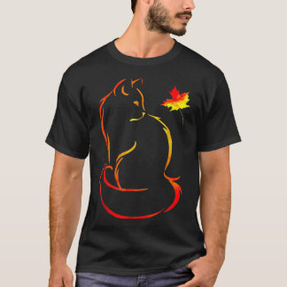 Funny Cat Leaf Fall Hello Autumn For Cute Kitten27 T-Shirt