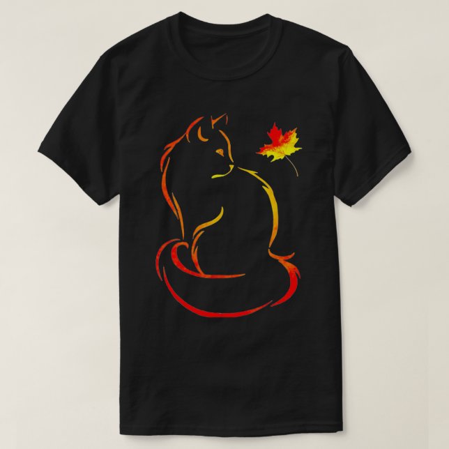 Funny Cat Leaf Fall Hello Autumn For Cute Kitten  T-Shirt (Design Front)