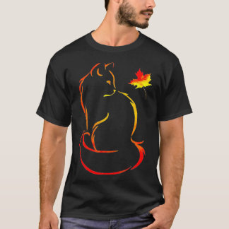 Funny Cat Leaf Fall Hello Autumn For Cute Kitten  T-Shirt