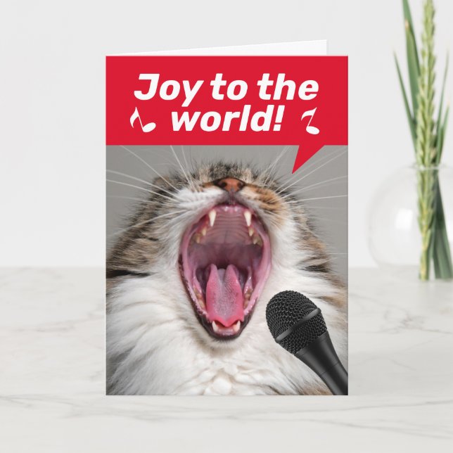 Funny Cat Loudly Singing Christmas Songs Card (Front)