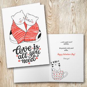 Funny Cat Love and Coffee Valentine Holiday Card