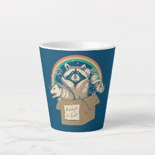Funny Cat Lover Adopt a Cat Possum Raccoons  Latte Mug