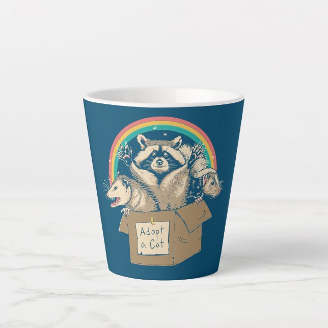 Funny Cat Lover Adopt a Cat Possum Raccoons  Latte Mug (Front)