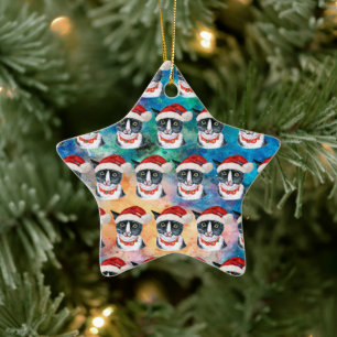 Funny Cat Lover Black and White Christmas Ceramic Ornament