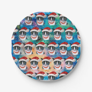 Funny Cat Lover Black and White Christmas Paper Plate