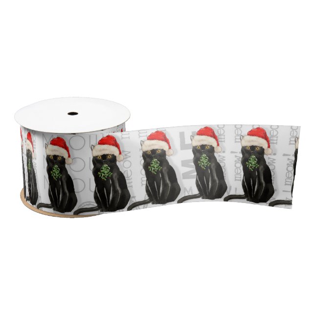 Funny Cat Lover Black Bombay Kitty Christmas Satin Ribbon (Spool)