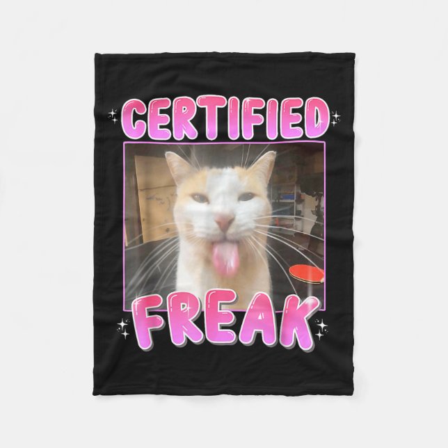 Funny Cat Lover Certified Freak Eat Cement Cursed  Fleece Blanket (Front)