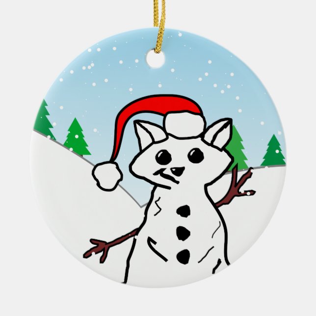 Funny Cat Lover Christmas Holiday Snowman Ceramic Ornament (Front)