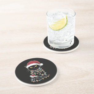 Funny Cat Lover Christmas Lights Coaster