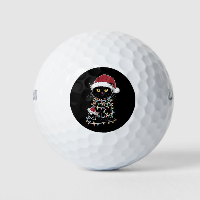 Funny Cat Lover Christmas Lights Golf Balls (Front)