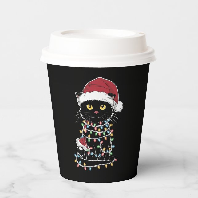 Funny Cat Lover Christmas Lights Paper Cups (Front)