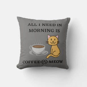 FUNNY CAT LOVER COFFEE AND MEOW T-Shirt Cushion