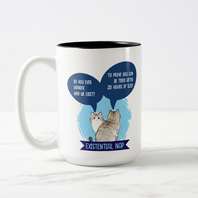 Funny Cat Lover Sleep Humour Two-Tone Coffee Mug (Left)