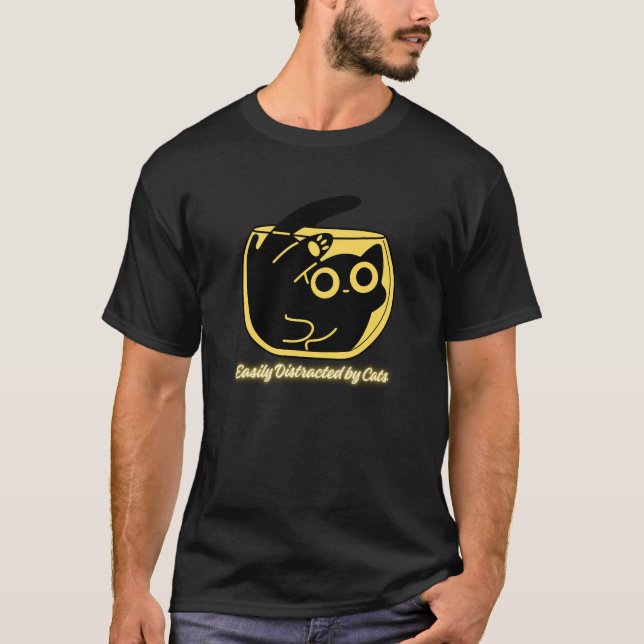 Funny Cat Lover Tee – Easily Distracted by Cats (Front)