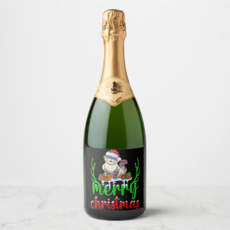 Funny Cat Lover Xmas Gift Cat Christmas T-Shirt Sparkling Wine Label