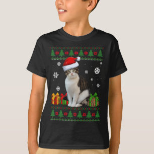 Funny Cat lovers Cute Cat Santa Hat Ugly Christmas T-Shirt