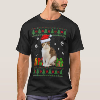 Funny Cat lovers Cute Cat Santa Hat Ugly Christmas T-Shirt