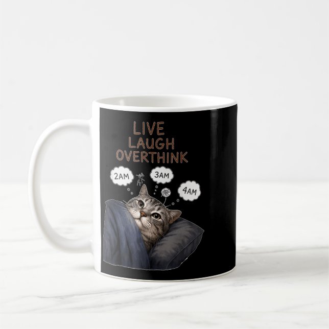Funny Cat Lovers Overthinking Cat Insomnia Humour Coffee Mug (Left)