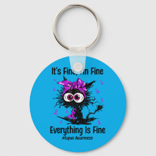 Funny Cat Lupus Awareness Warrior Fighter Purple Key Ring