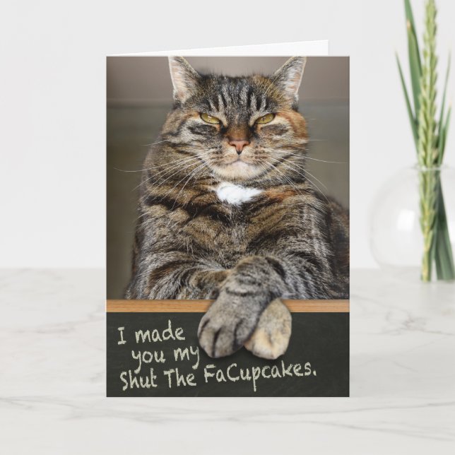Funny Cat Makes Cupcakes For Your Birthday Card (Front)