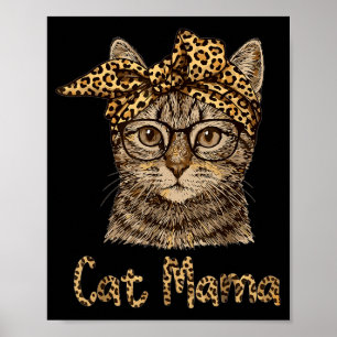 Funny Cat Mama Bow Leopard for cat Lovers Poster
