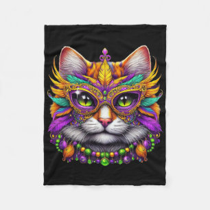 Funny Cat Mardi Gras Funny Mardi Gras Carnival  Fleece Blanket