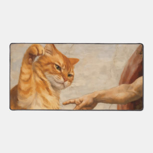 Funny Cat Meme Art Creation of Adam with Cat Sarca Desk Mat