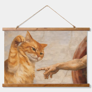 Funny Cat Meme Art Creation of Adam with Cat Sarca Hanging Tapestry