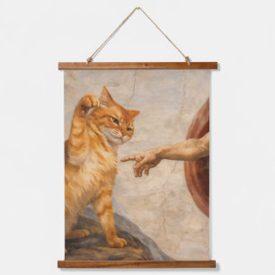 Funny Cat Meme Art Creation of Adam with Cat Sarca Hanging Tapestry