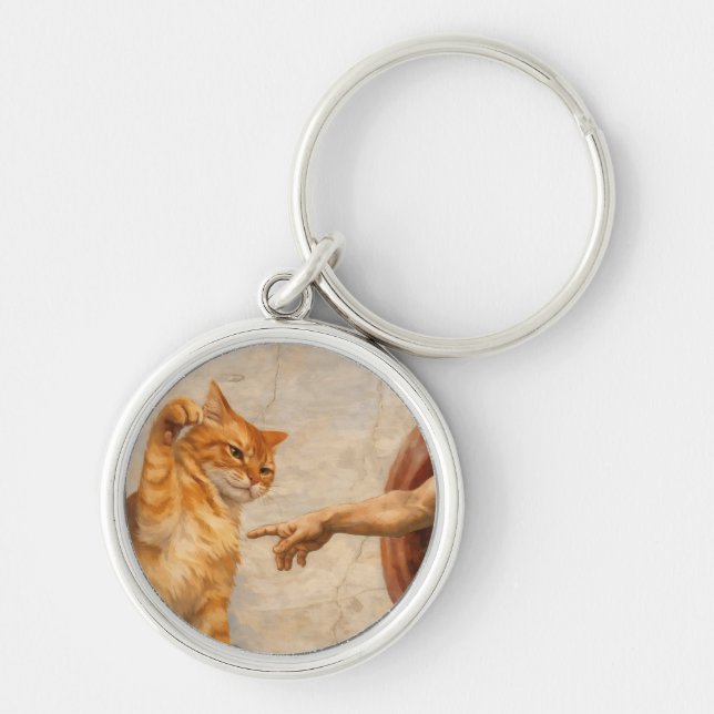 Funny Cat Meme Art Creation of Adam with Cat Sarca Key Ring (Front)