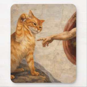Funny Cat Meme Art Creation of Adam with Cat Sarca Mouse Pad