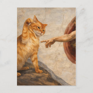 Funny Cat Meme Art Creation of Adam with Cat Sarca Postcard