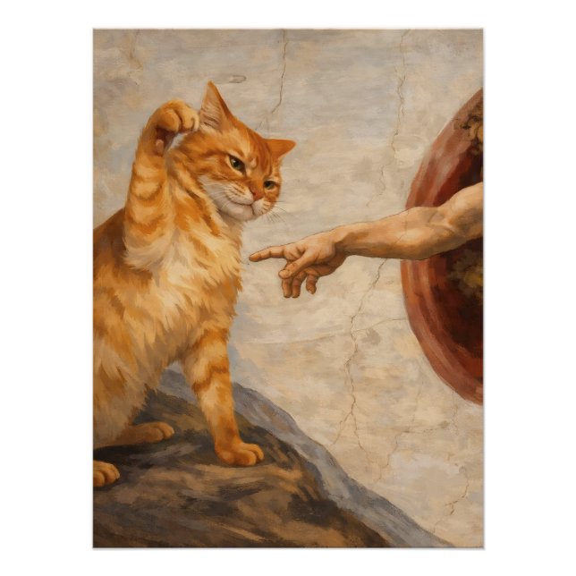 Funny Cat Meme Art Creation of Adam with Cat Sarca Poster (Front)