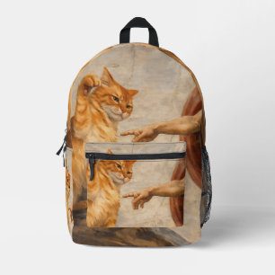Funny Cat Meme Art Creation of Adam with Cat Sarca Printed Backpack