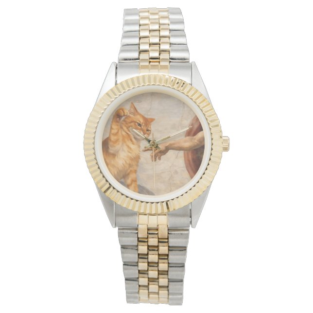 Funny Cat Meme Art Creation of Adam with Cat Sarca Watch (Front)