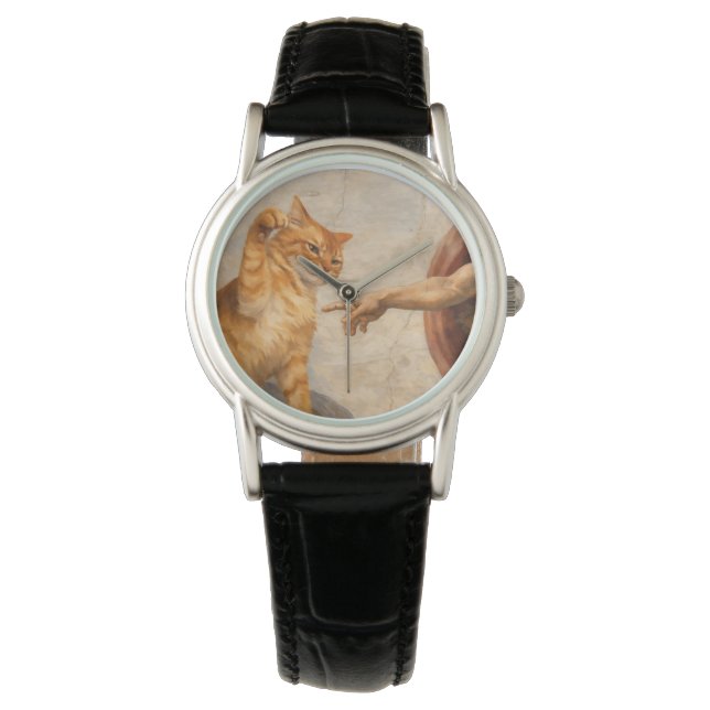 Funny Cat Meme Art Creation of Adam with Cat Sarca Watch (Front)