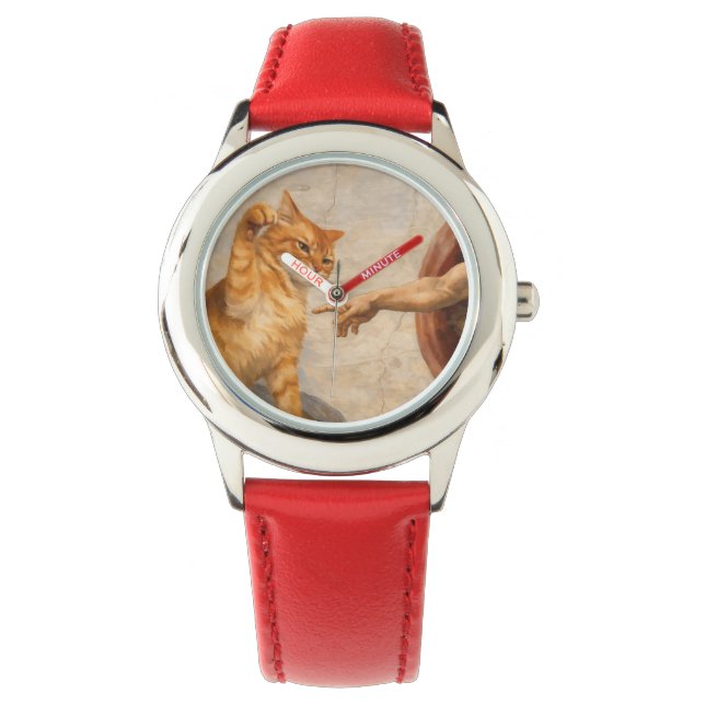 Funny Cat Meme Art Creation of Adam with Cat Sarca Watch (Front)