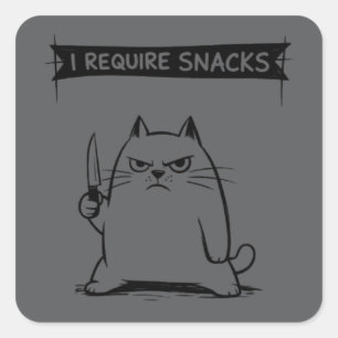 Funny Cat Meme I Require Snacks Square Sticker