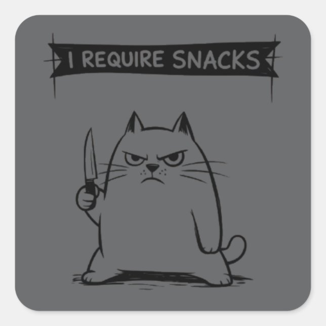 Funny Cat Meme I Require Snacks  Square Sticker (Front)