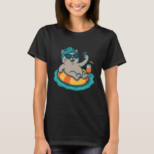 Funny Cat Meme Pool Float Selfie Summer Kitten Hum T-Shirt