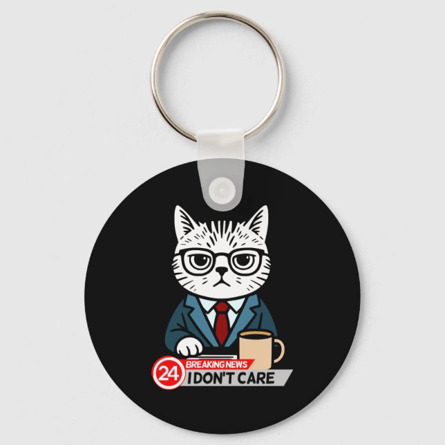Funny Cat Meme Sarcastic Humor I Dont Care Cat  Key Ring (Front)
