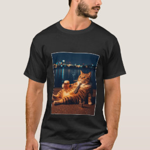Funny Cat Meme Smoking Beer Retro Night Pullover